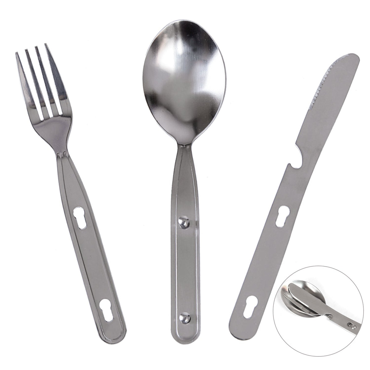 Juego de cubiertos KingCamp de tres piezas: cuchillo, tenedor y cuchara