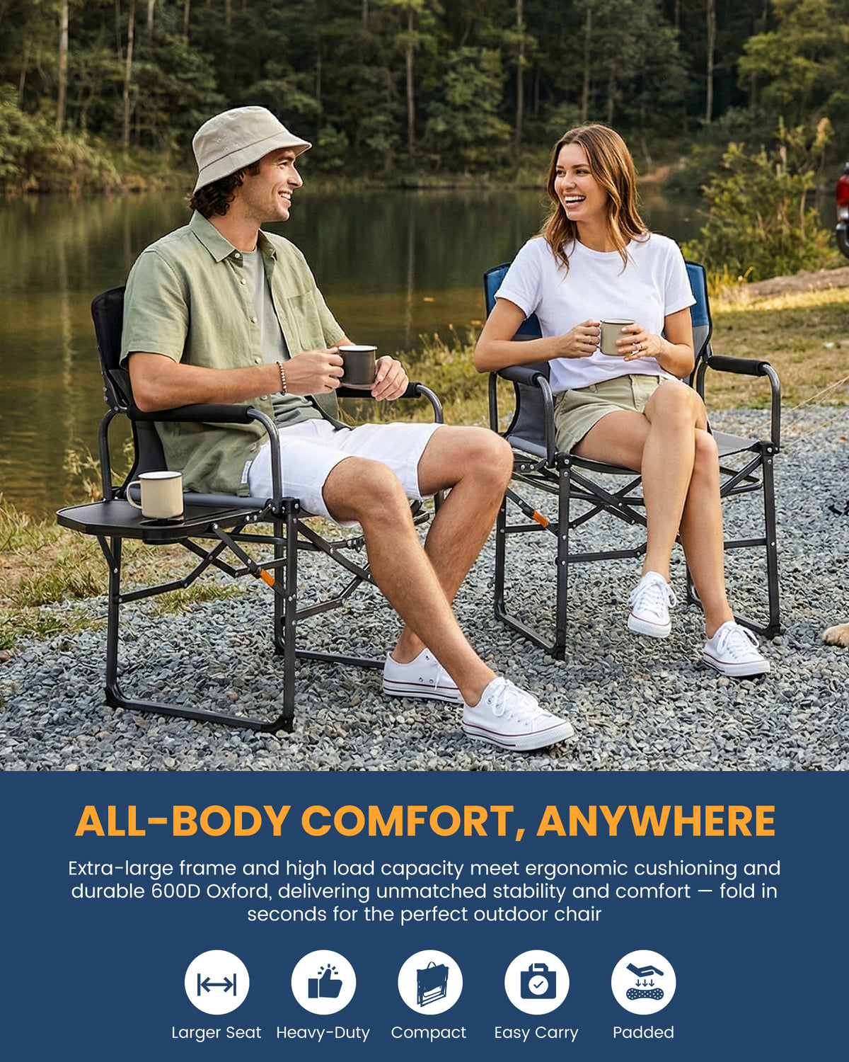 KingCamp ASH C30 Oversized Director's Camp Chair with Side Table