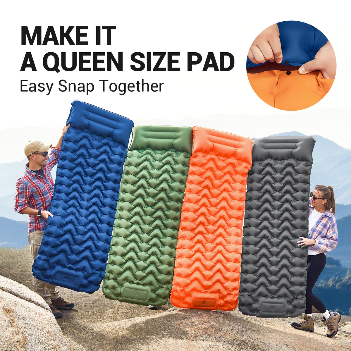 Inflatable Sleeping Pad with Pillow & Built-in Pump