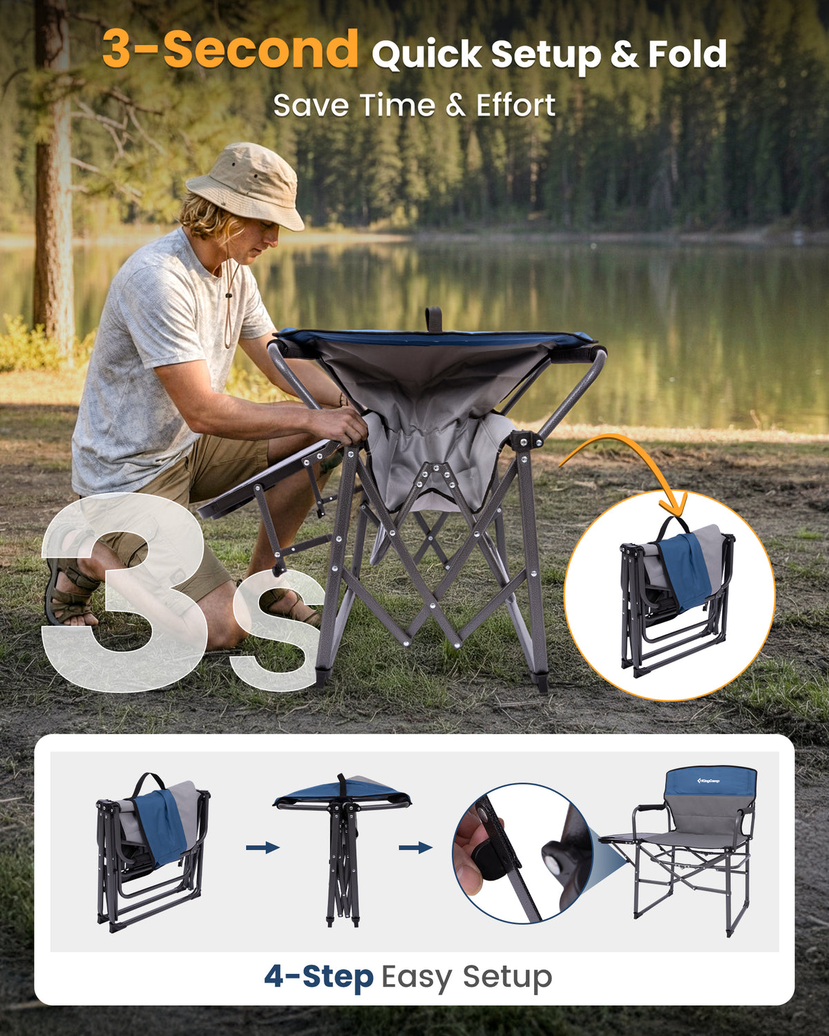 KingCamp ASH C30 Oversized Director's Camp Chair with Side Table