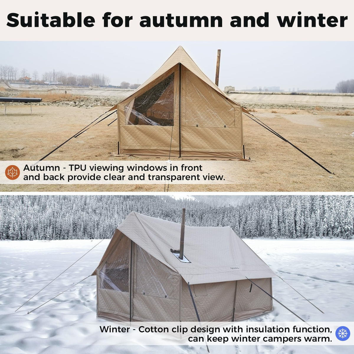 KingCamp 4-Season Cotton Cabin Tent with Stove Jack for 4-5 People