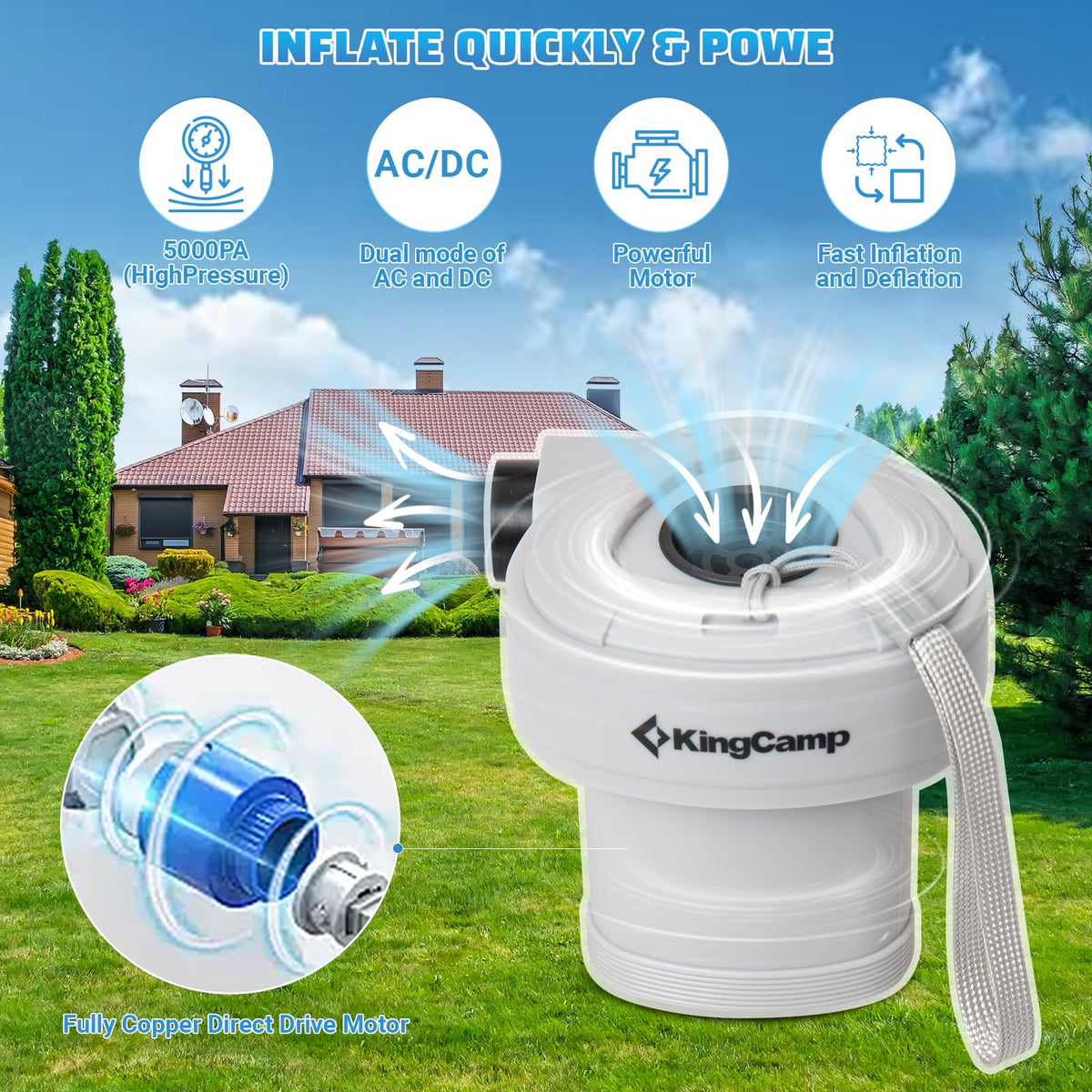 KingCamp Quick-Fill Perfect Inflator/Deflator Pumps with 4 Nozzles