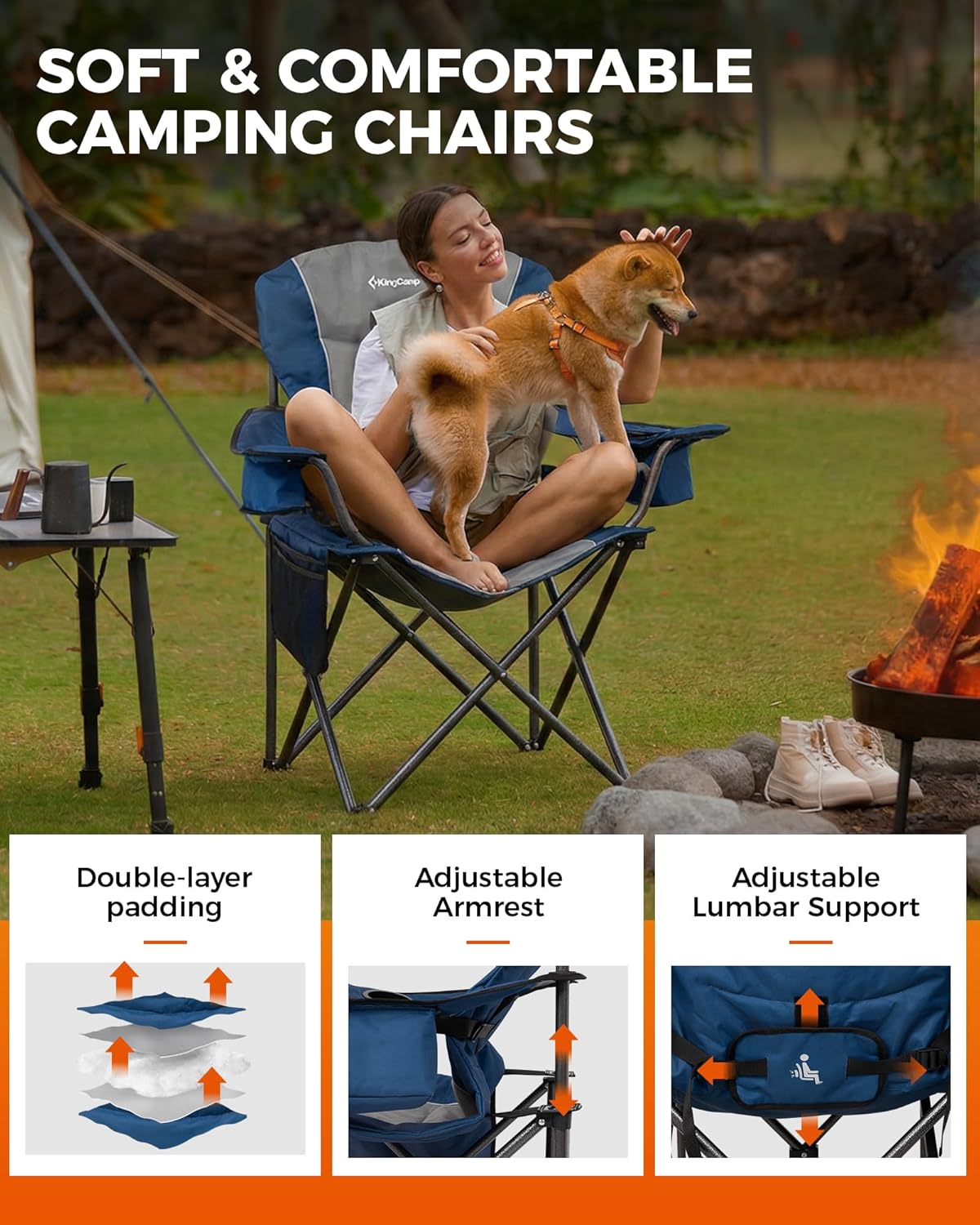 KingCamp JUNIPER C10 Oversized Folding Chair with Adjustable Lumbar Support