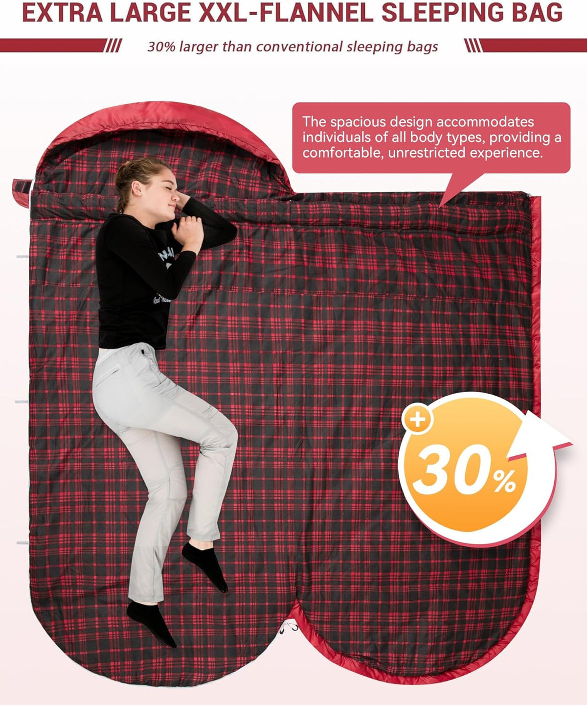 43F Plus Size Flannel 3-4 Season Sleeping Bag