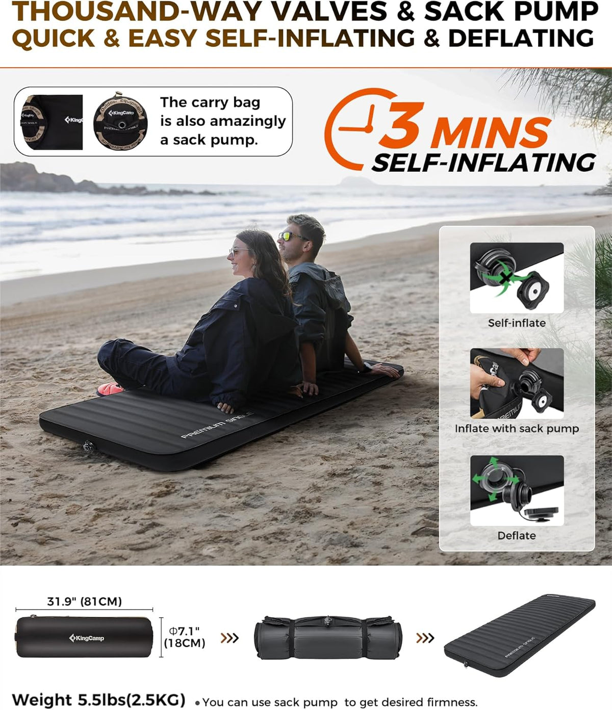 PREMIUM SINGLE 7.5 Self-Inflating Foam Sleeping Pad