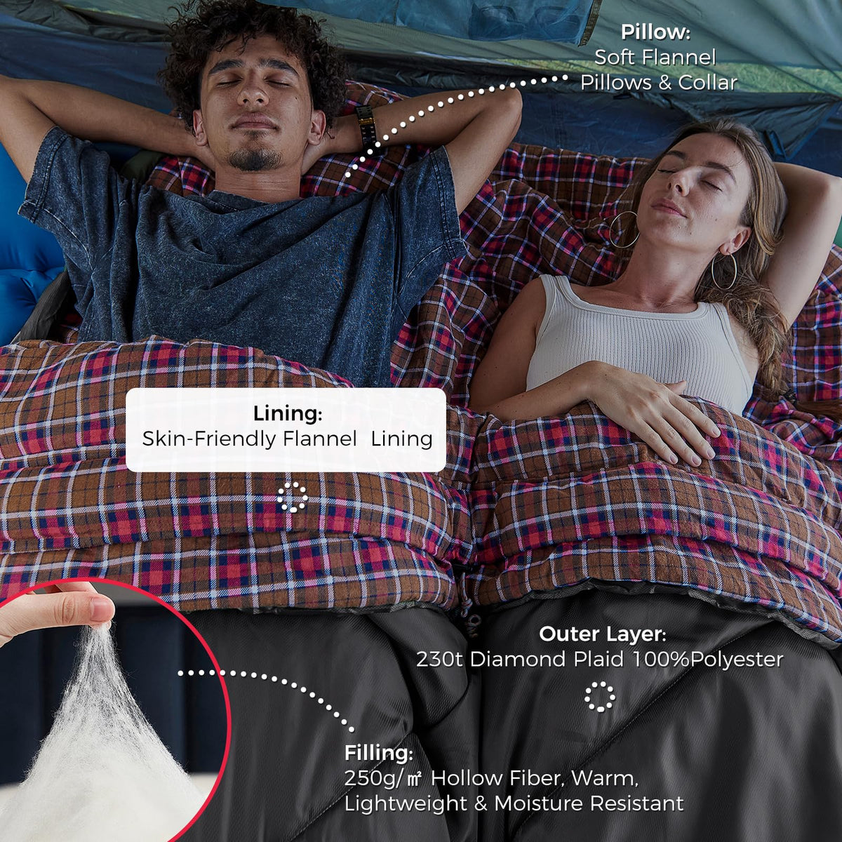 KingCamp FREESPACE 250D Double-Sized Sleeping Bag Blue