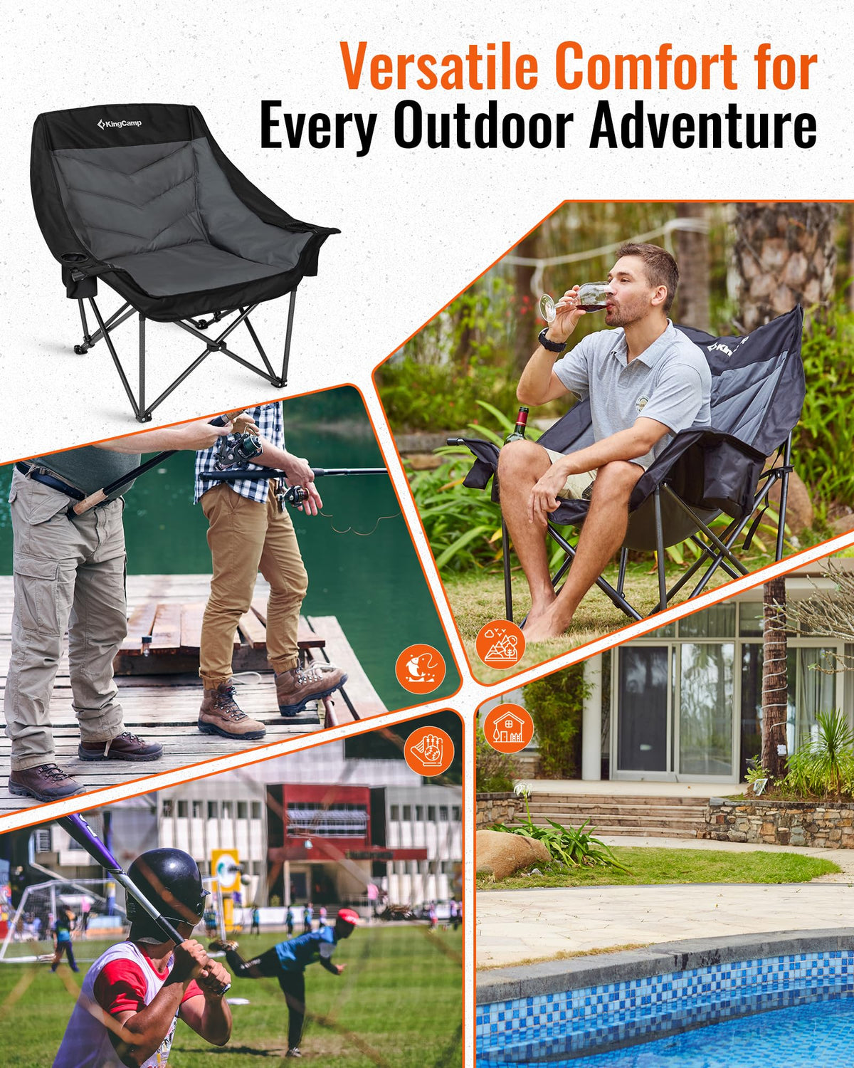 KingCamp CANNA C10 PLUS Oversized Padded Camping Chair for Outdoor