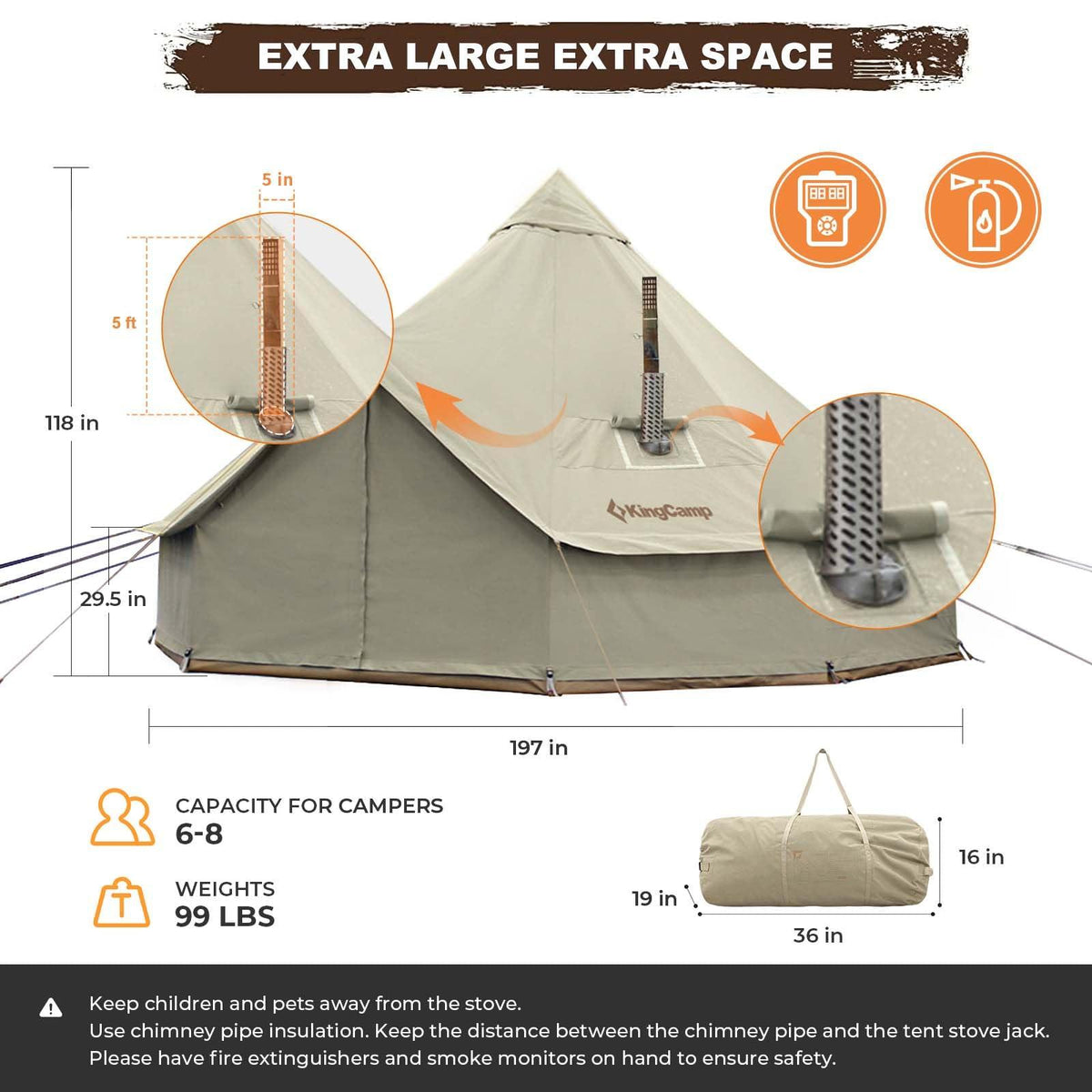 Khan 8 Person 4-Season Glamping Bell Camping Tent