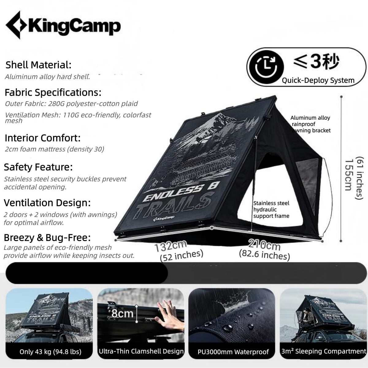 KingCamp ENDLESS 8 Rooftop Tent