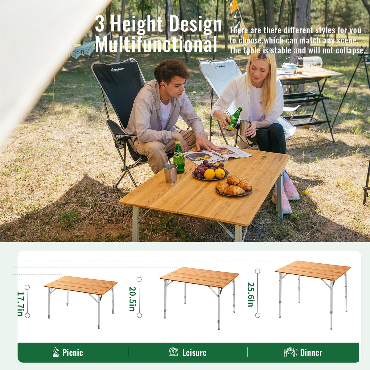KingCamp BAMBOO 4-Folding Bamboo Table L