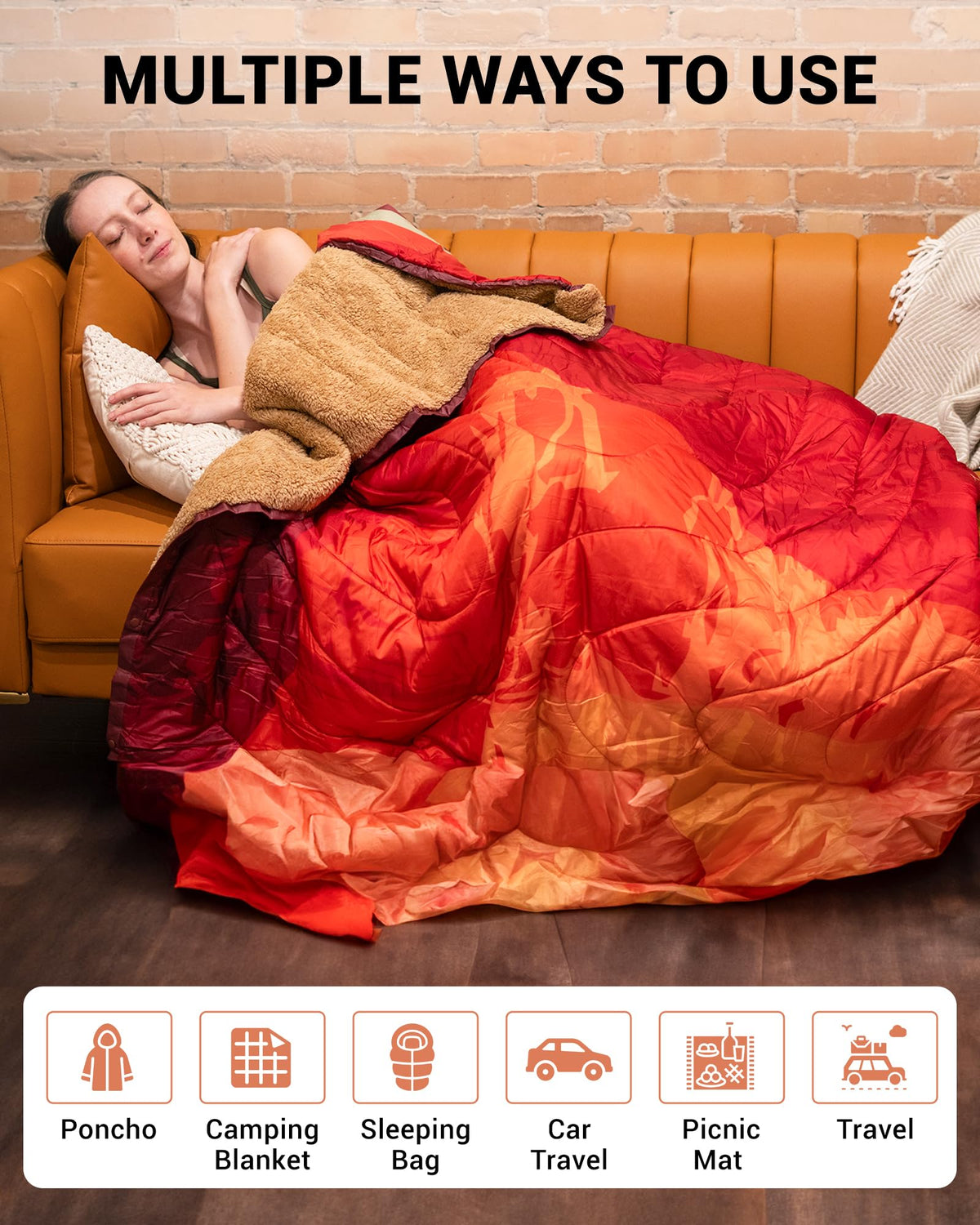 KingCamp Large Sherpa & Water-Resistant Picnic Blanket can be Use As PONCHO Sleeping Bags Picnic Mat
