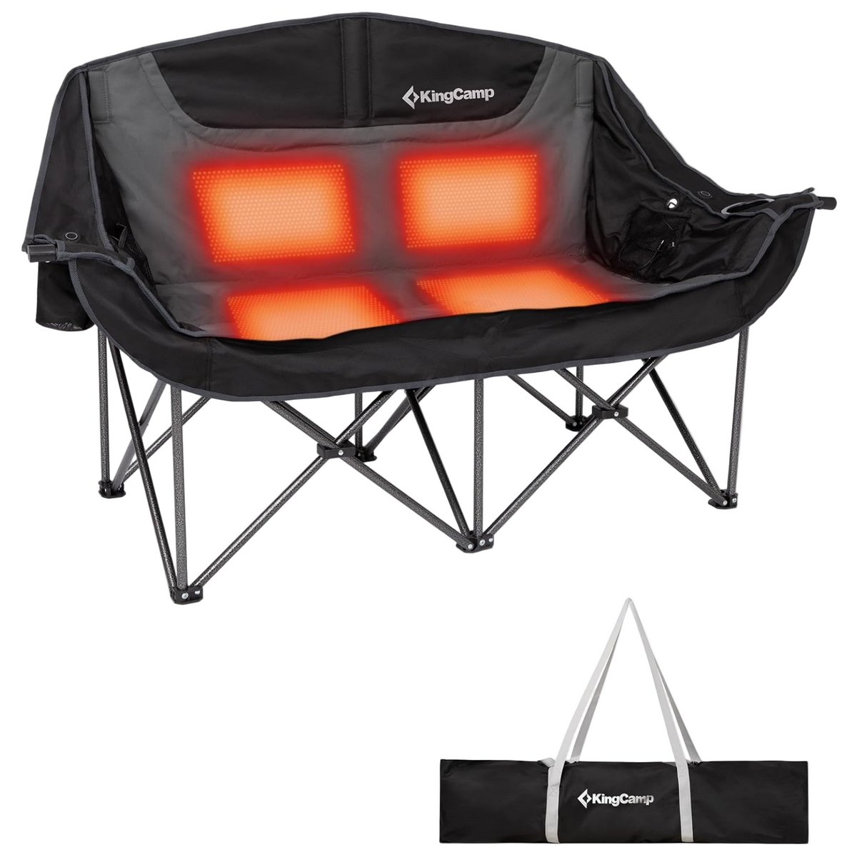 KingCamp CANNA C20 Plus Heated Loveseat Camping Chair - 2-Person Oversized Padded Couples Chair with 3-Temperature Settings, 10W Fast Heating, 660lb Capacity for Camping, Lawns, and Outdoor Events