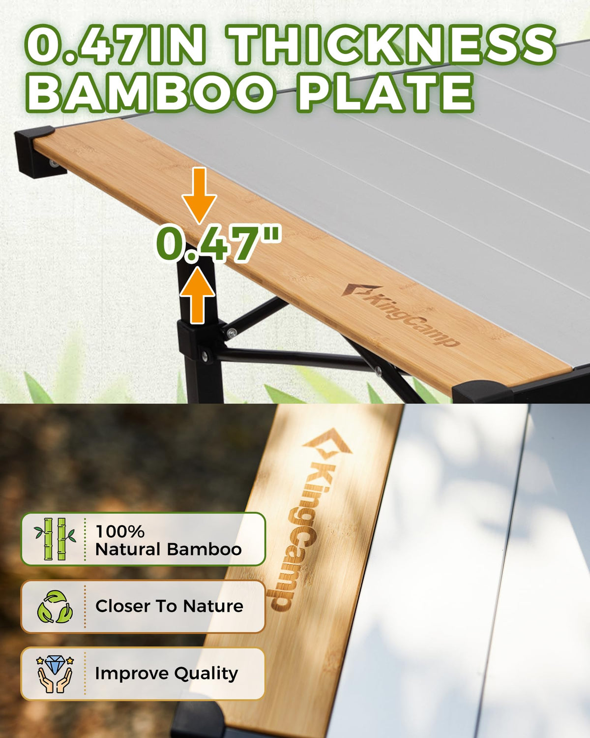 KingCamp Hybrid Aluminum Roll-Top Table with Bamboo Extensions
