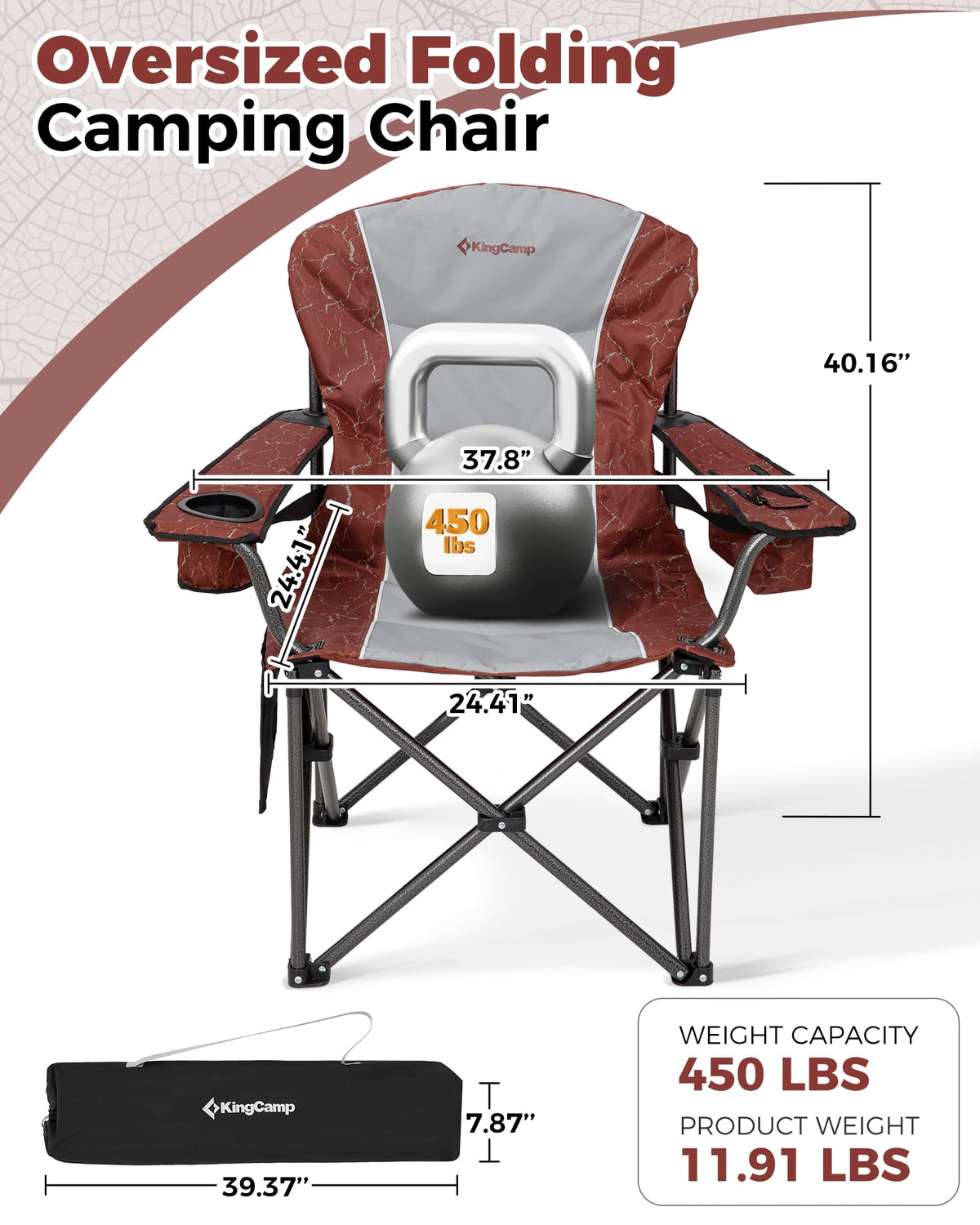 KingCamp JUNIPER C10 Oversized Folding Chair with Adjustable Lumbar Support Red