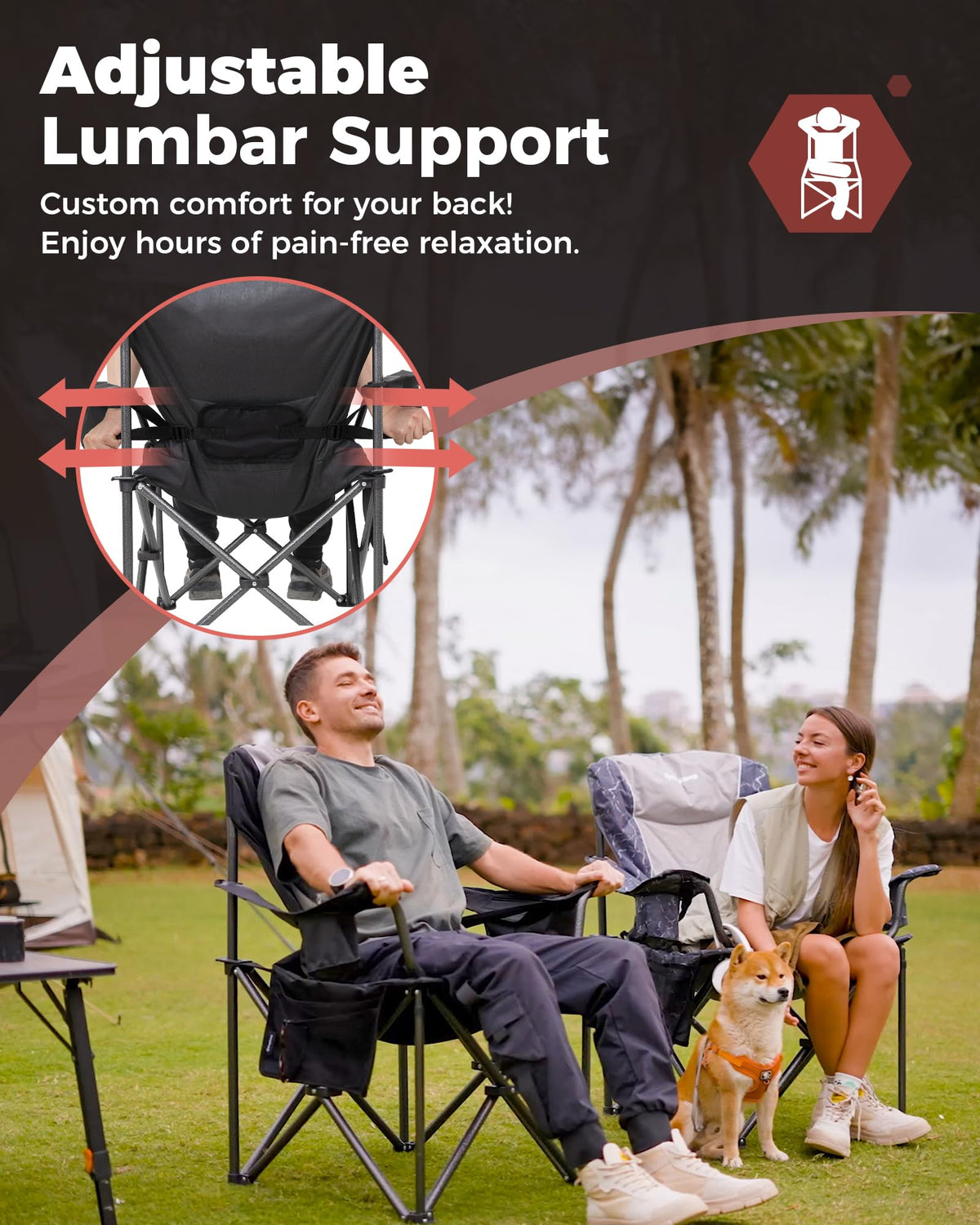 KingCamp JUNIPER C10 Oversized Folding Chair with Adjustable Lumbar Support Red