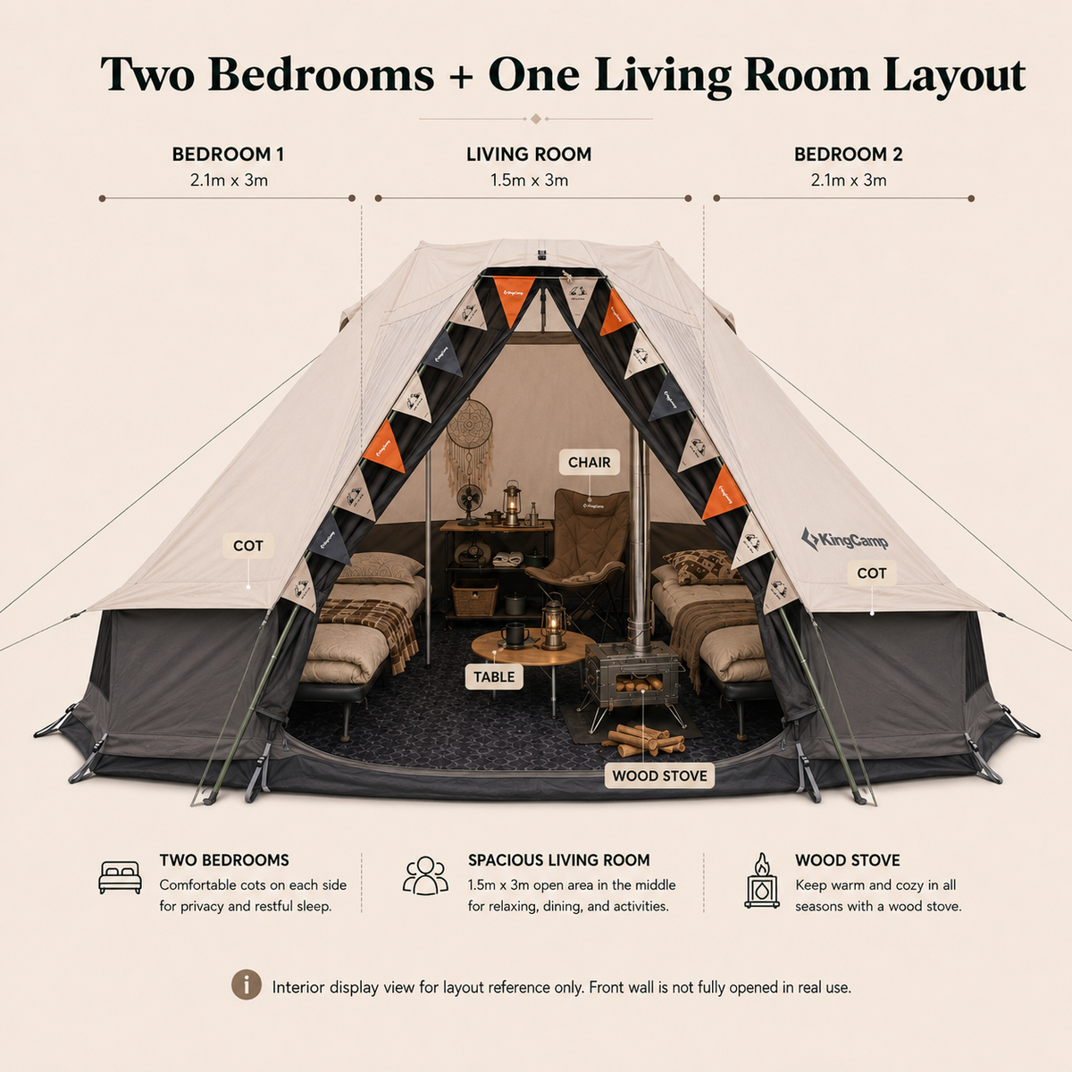 KHAN VILLA 15FT TC Canvas Glamping Tent with Stove Jack
