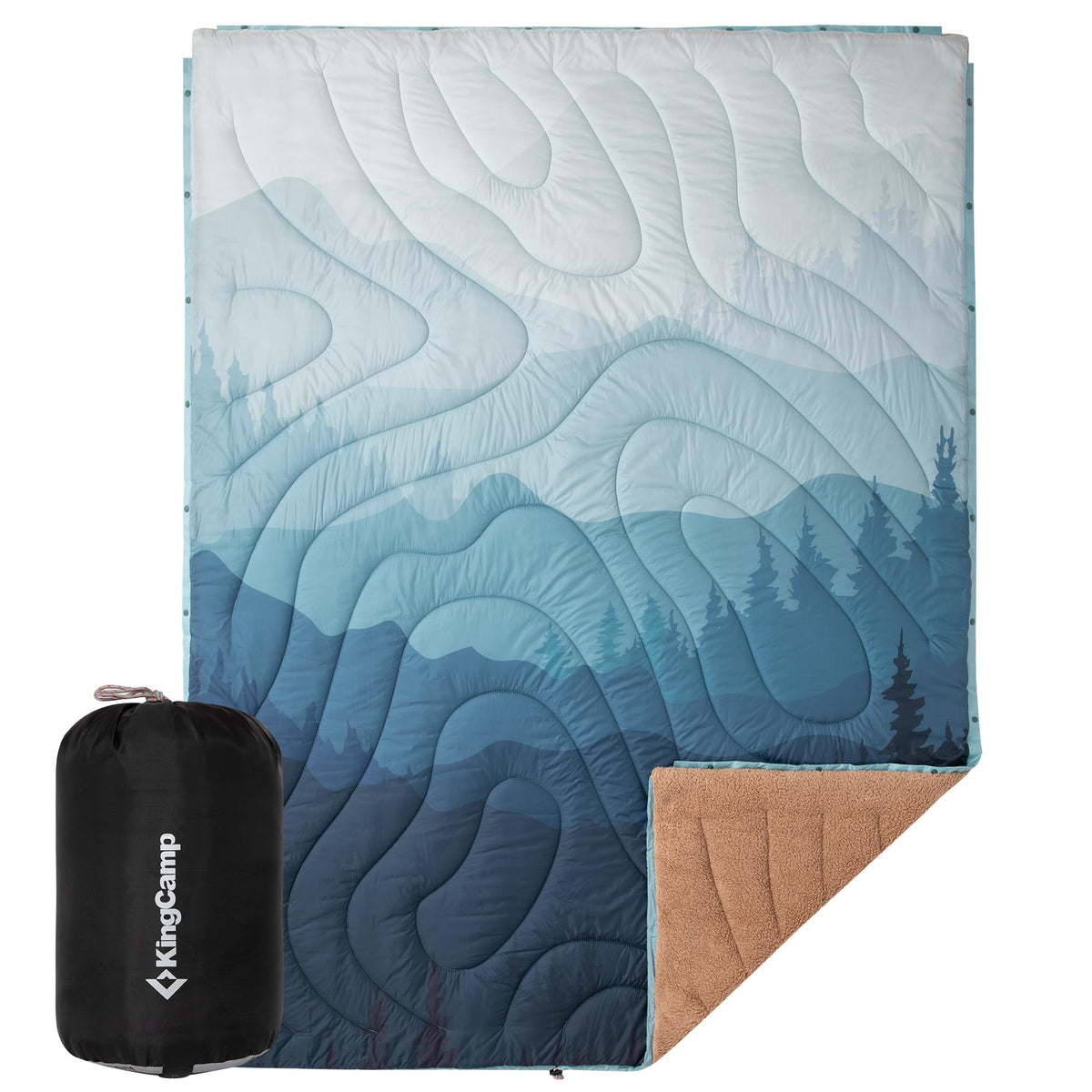 KingCamp Ultralight Camping Blanket, Packable Down Alternative Puffy Printed Wearable Blanket with Snap Buttons & Corner Loops Weatherproof Quilt for Outdoor Travel Stadium