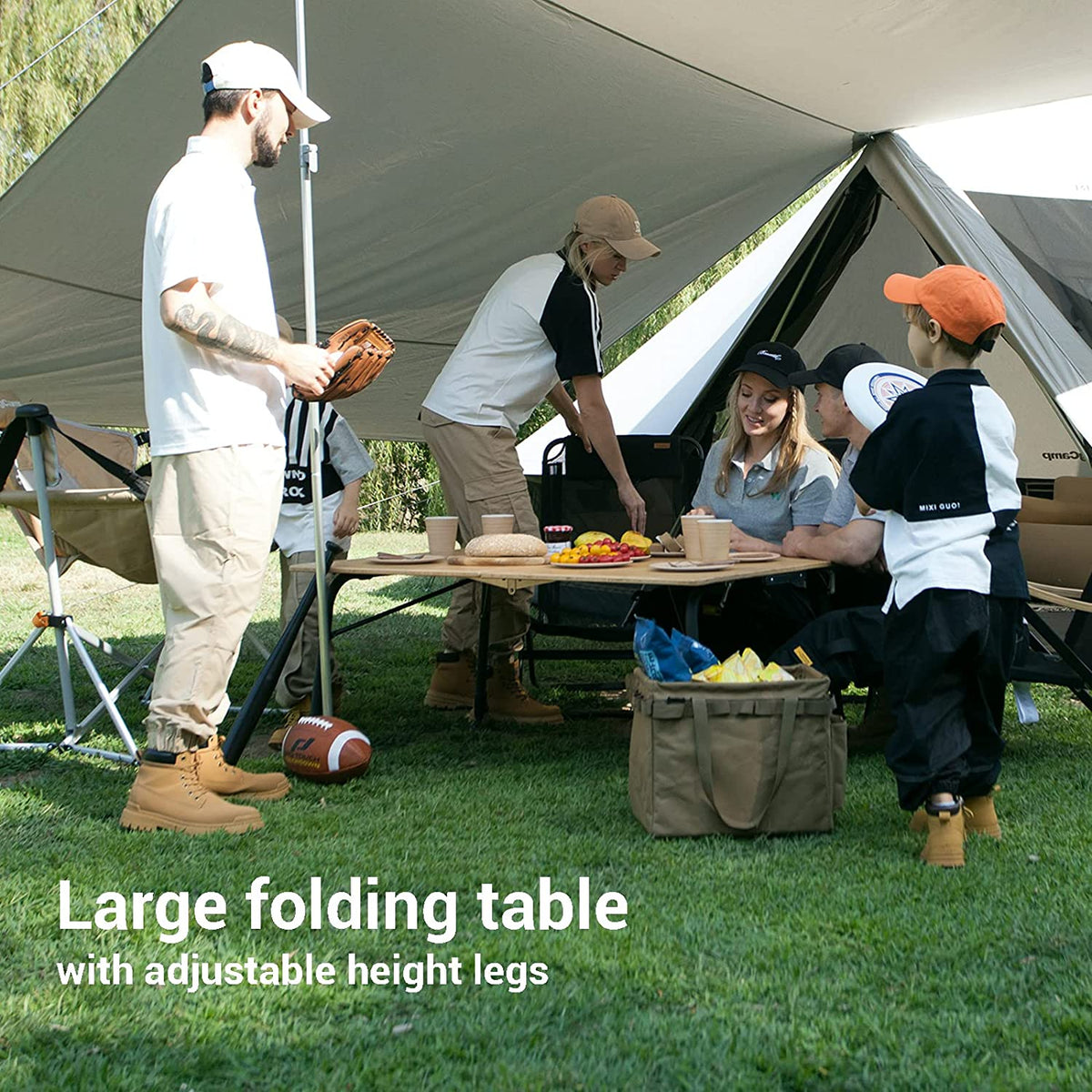 Mesa plegable de bambú con altura ajustable