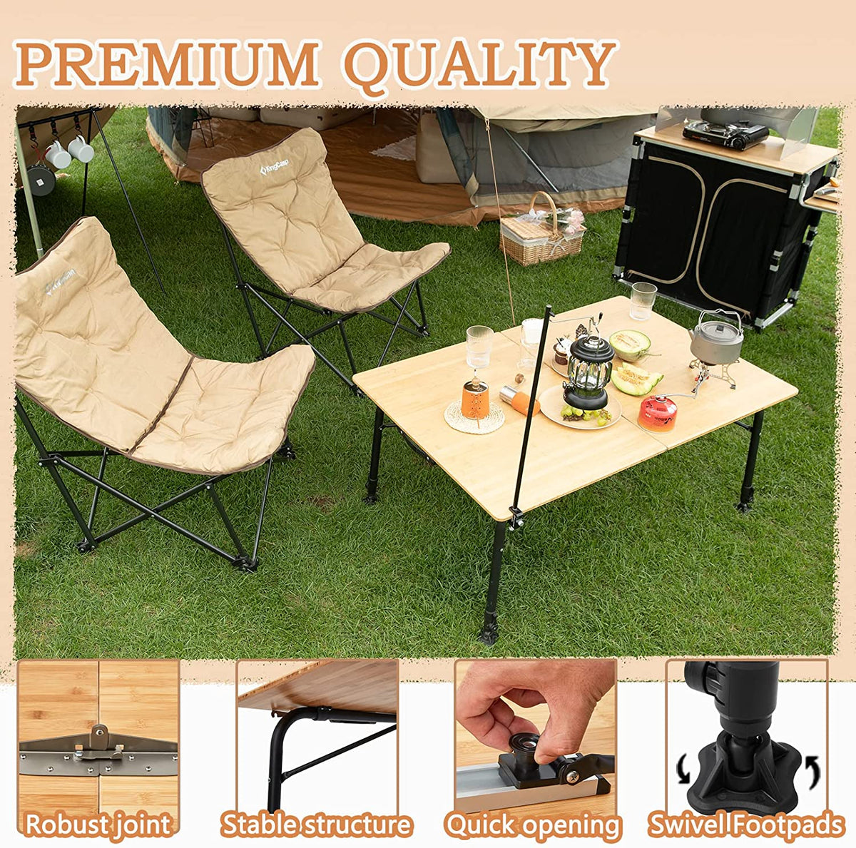 Mesa plegable de bambú con altura ajustable