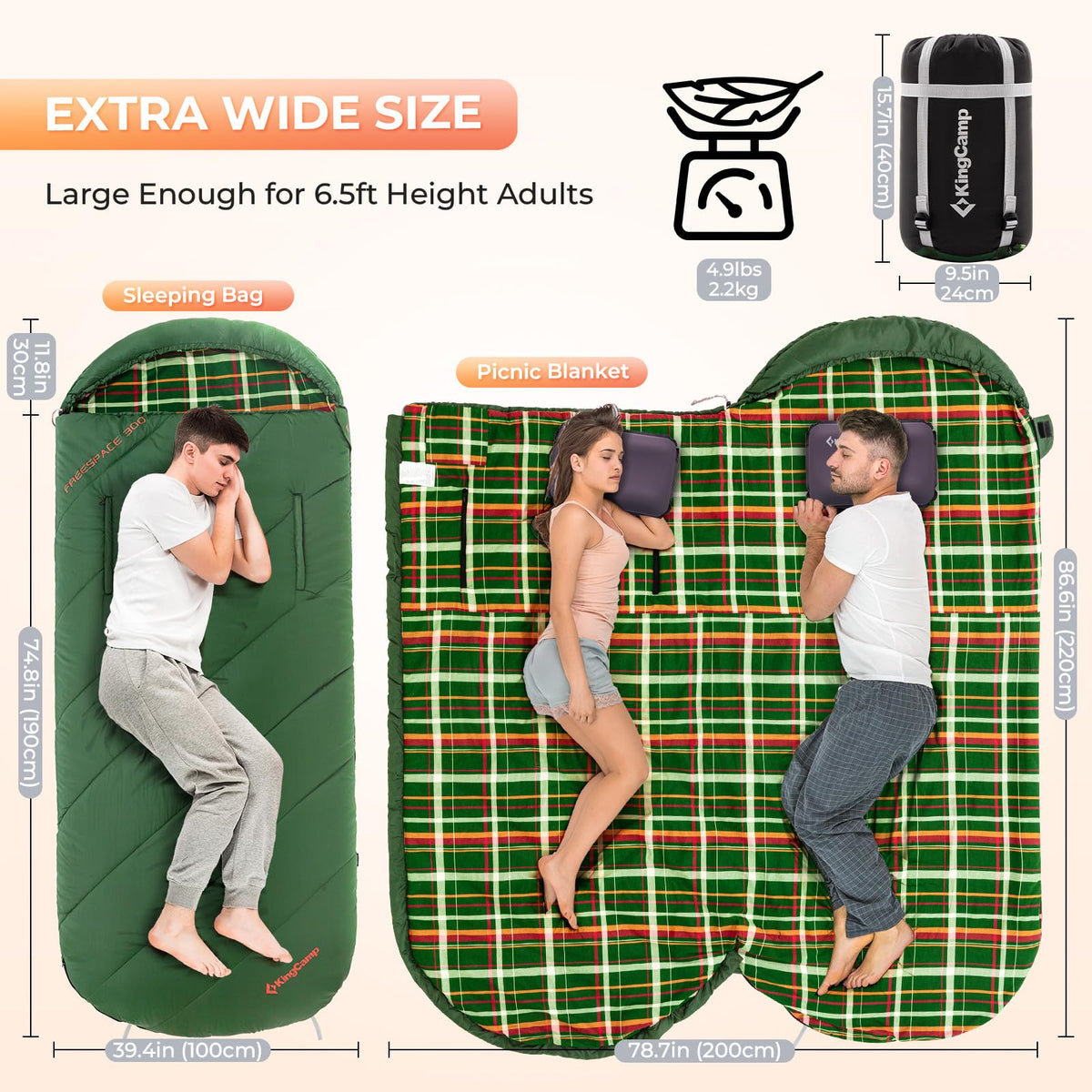 Wearable Flannel Camping Sleeping Bag- XL