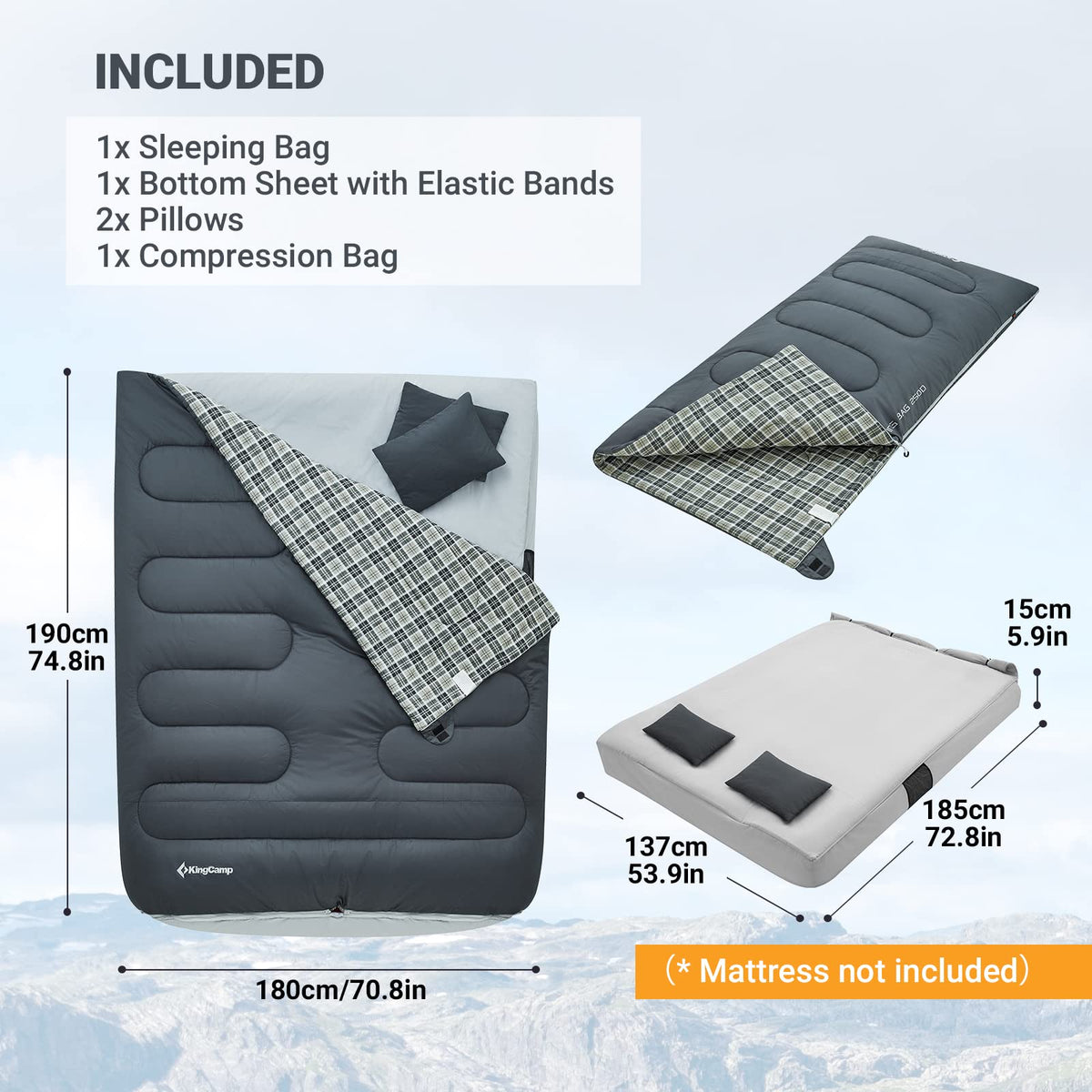42F Versatile Double Envelope Sleeping Bag with Pillow