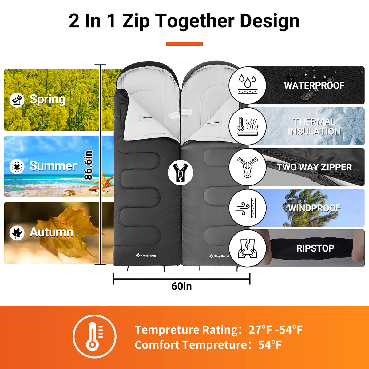 45F 3-4 Season Flannel Sleeping Bag