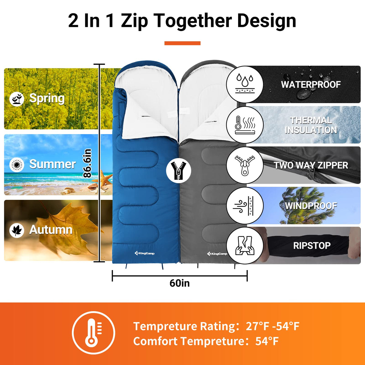 45F 3-4 Season Flannel Sleeping Bag