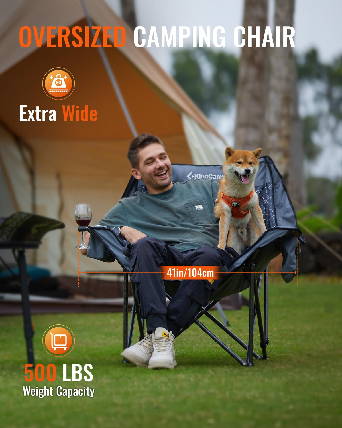 KingCamp CANNA C10 PLUS Oversized Padded Camping Chair Lava Grey Extra Wide