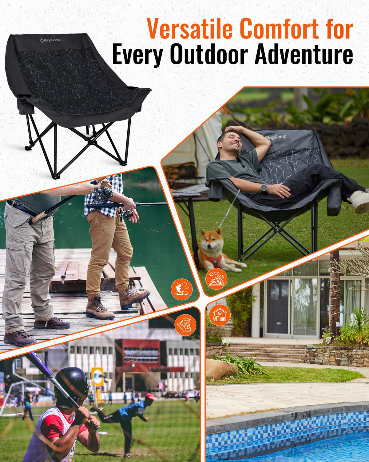 KingCamp CANNA C10 PLUS Oversized Padded Camping Outdoor Chair Lava Grey