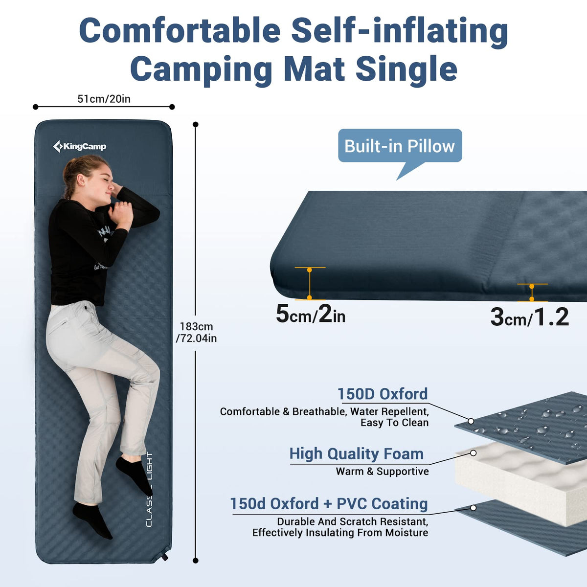 Self-Inflating Sleeping Pad with Pillow-L