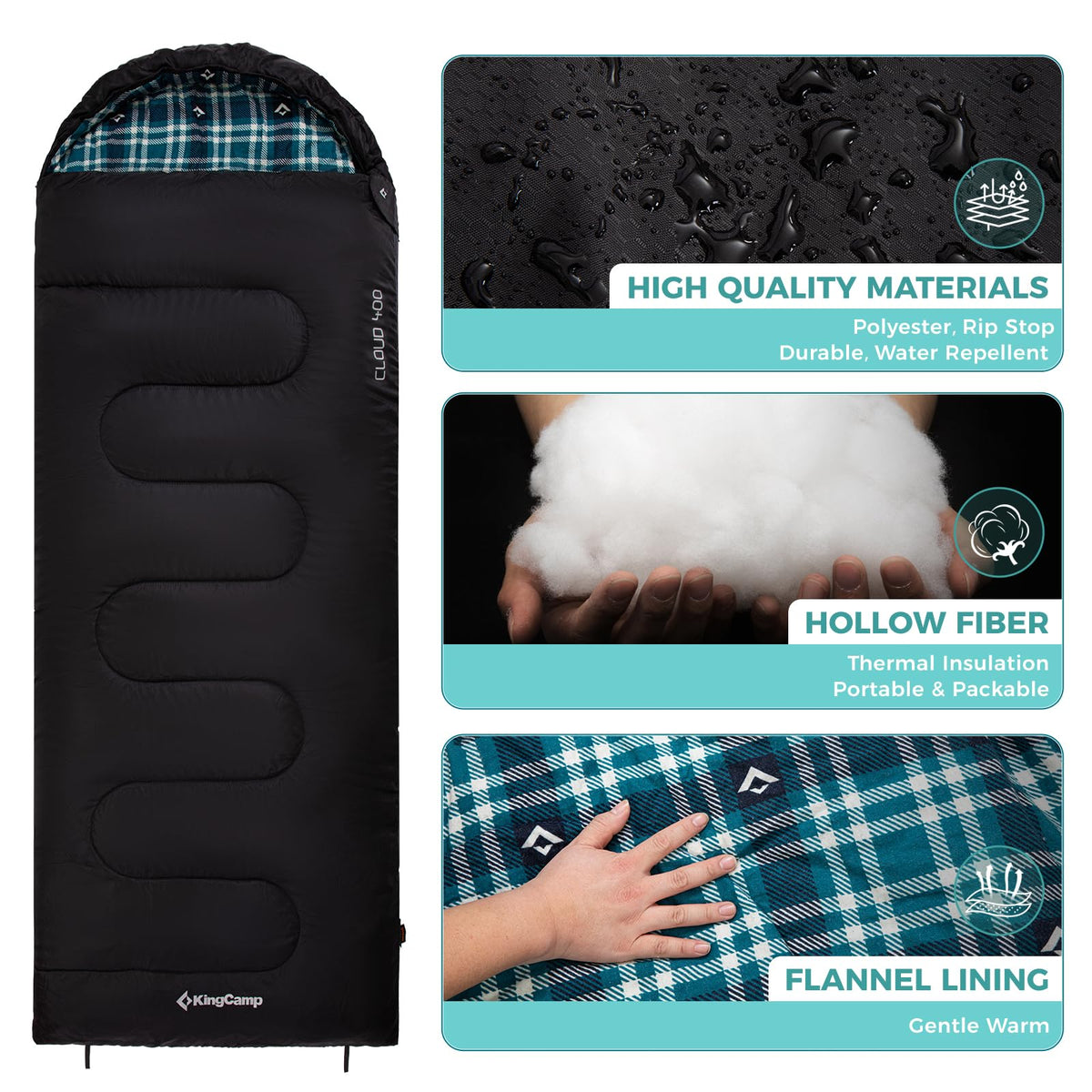 KingCamp CLOUDY 400 Sleeping Bag-Envelope With Flannel Lining