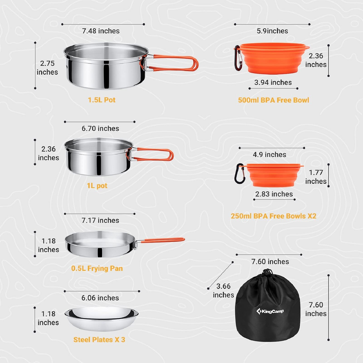 KingCamp 1-3 Person Cookware Mess Kit