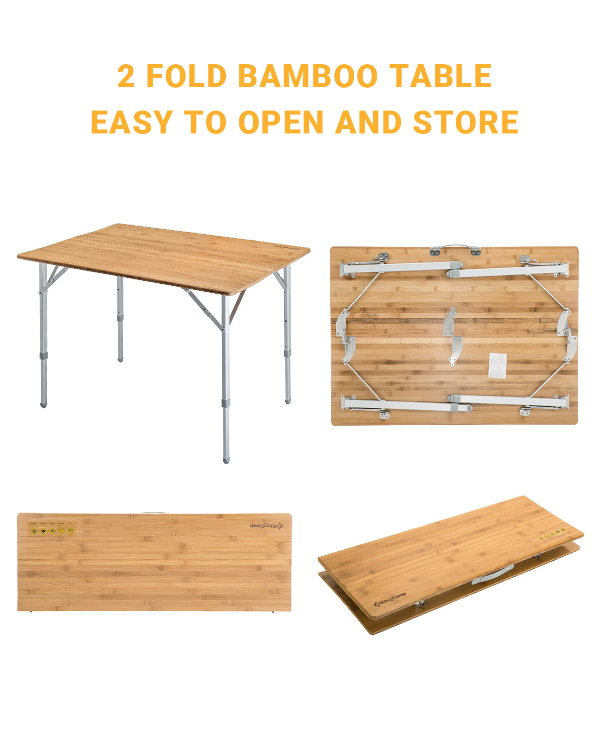 BamAura 2Fold 10072 Adjustable Height Bamboo Camping Table