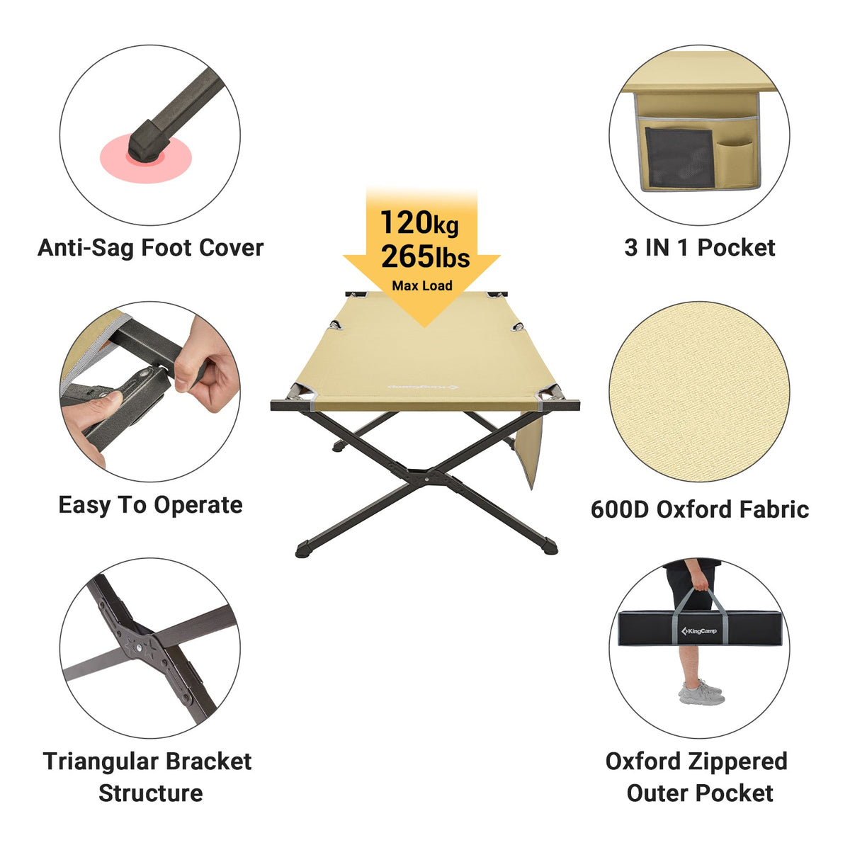 KingCamp Portable Camping Heavy Duty Cot