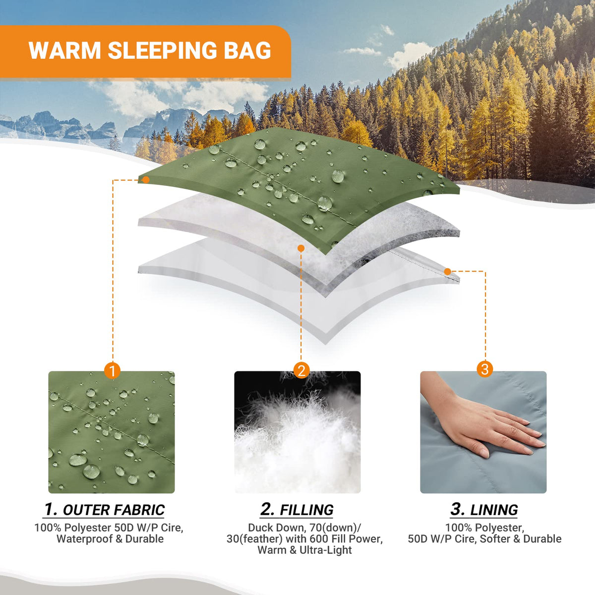 Saco de dormir tipo momia KingCamp PROTECTOR 400 Down