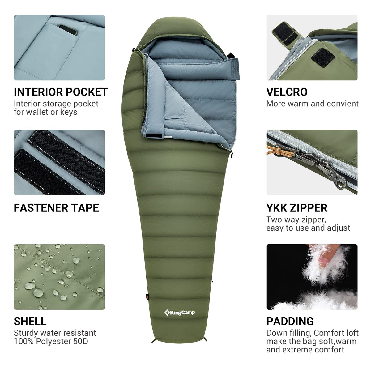 Saco de dormir tipo momia KingCamp PROTECTOR 400 Down