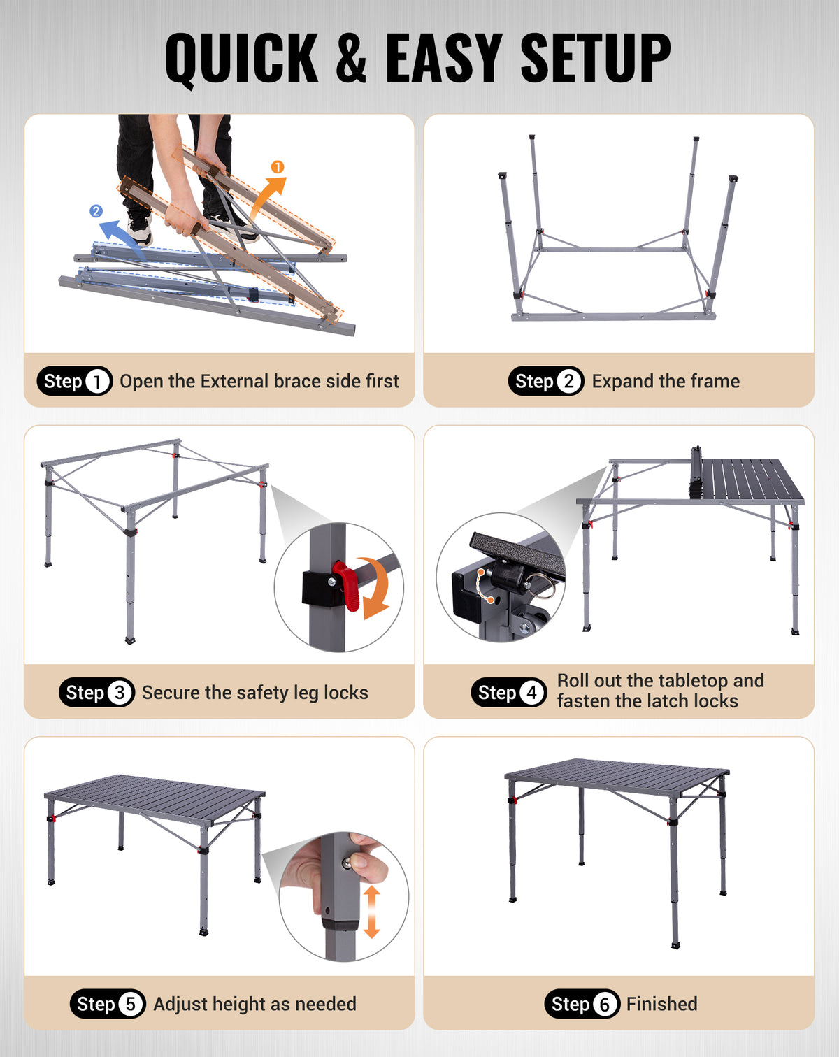Folding Aluminum Roll-Top Camping Table