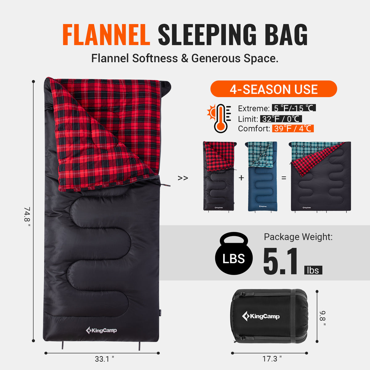 32F 3 Season Cotton Flannel Sleeping Bag