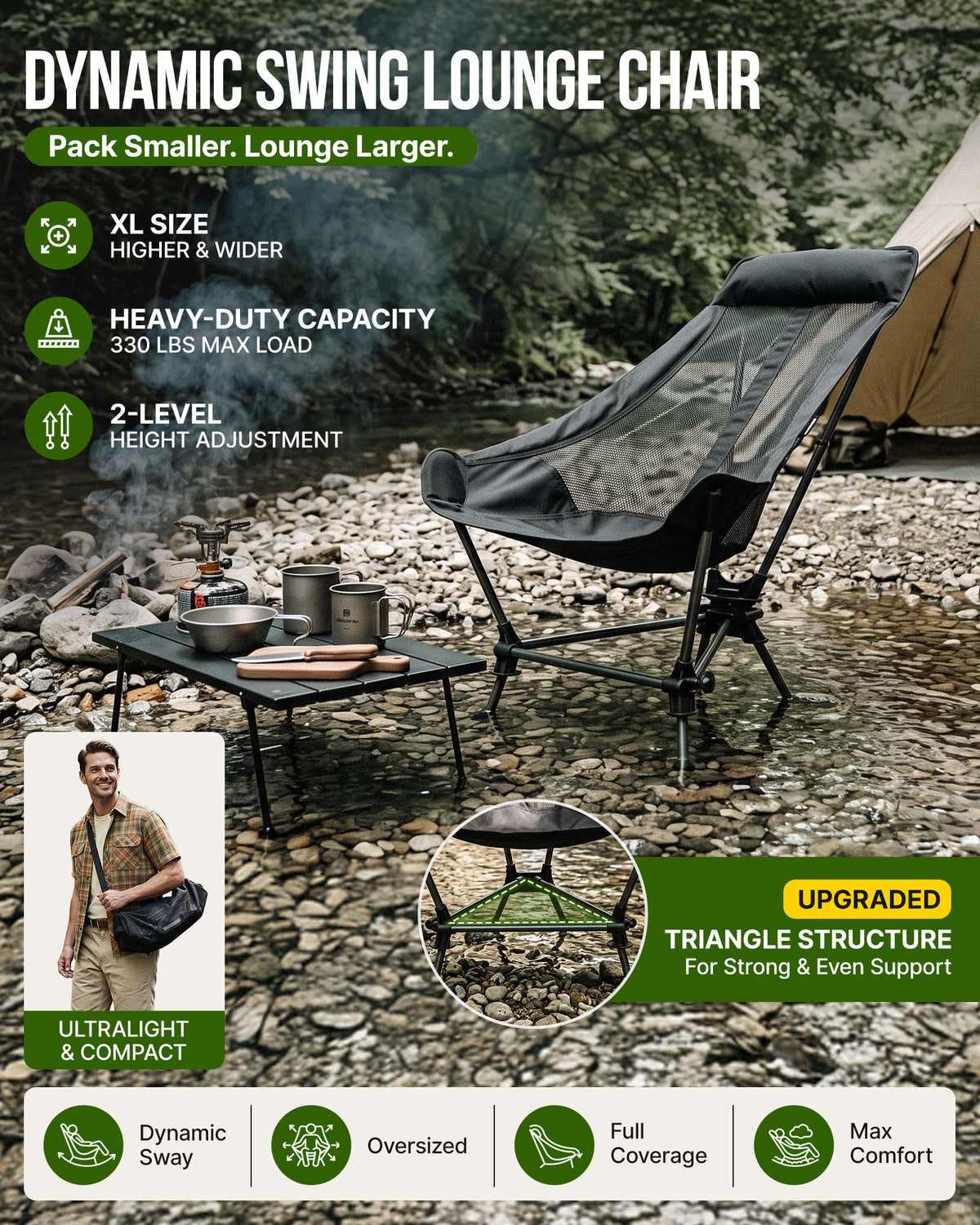 High Back Camping Chair with Gentle Sway
