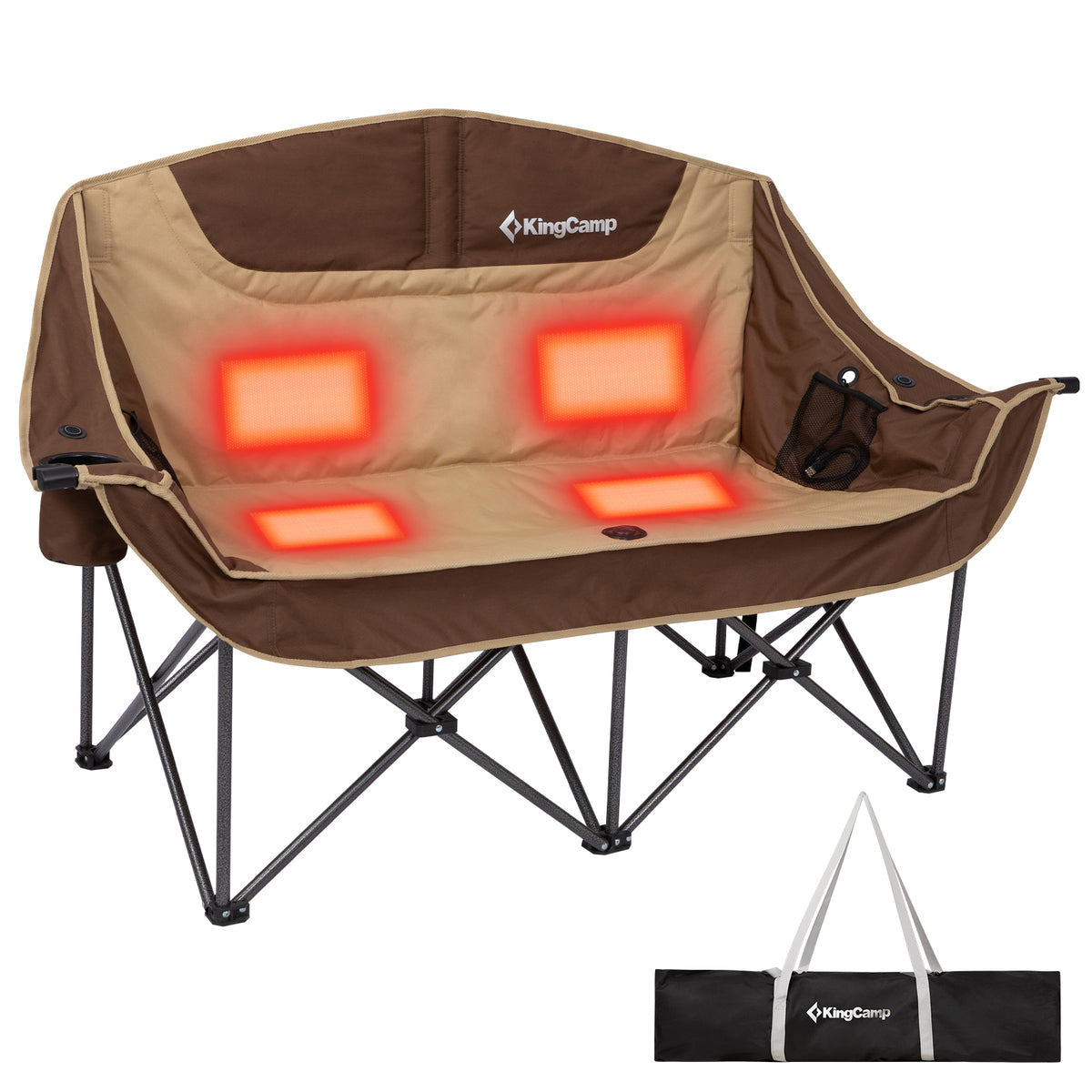 KingCamp CANNA C20 PLUS Heated Loveseat Camping Chair - 2-Person Oversized Padded Couples Chair with 3-Temperature Settings
