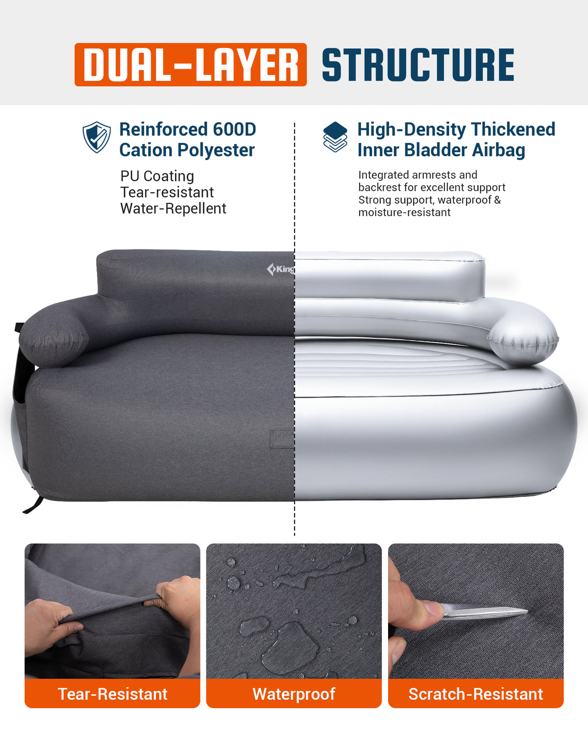 Double Inflatable Camping Sofa with Built-in Electric Pump