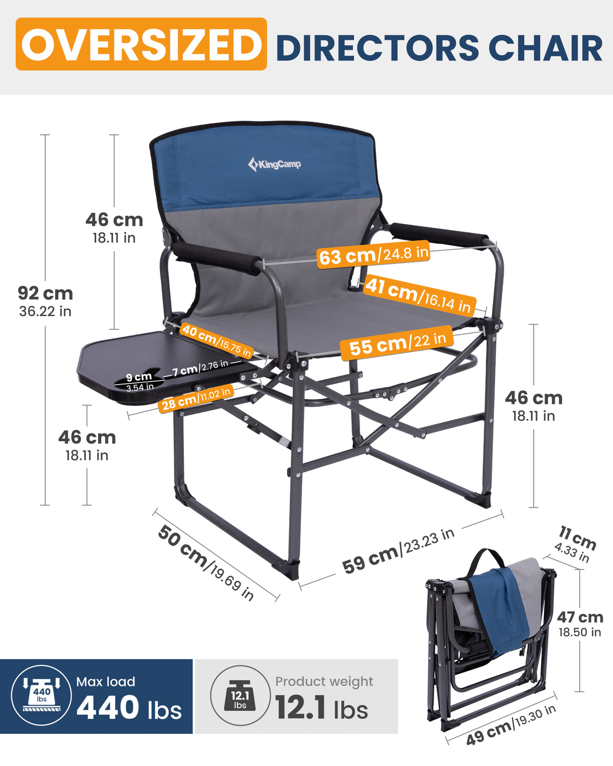 KingCamp ASH C30 Oversized Director's Camp Chair with Side Table