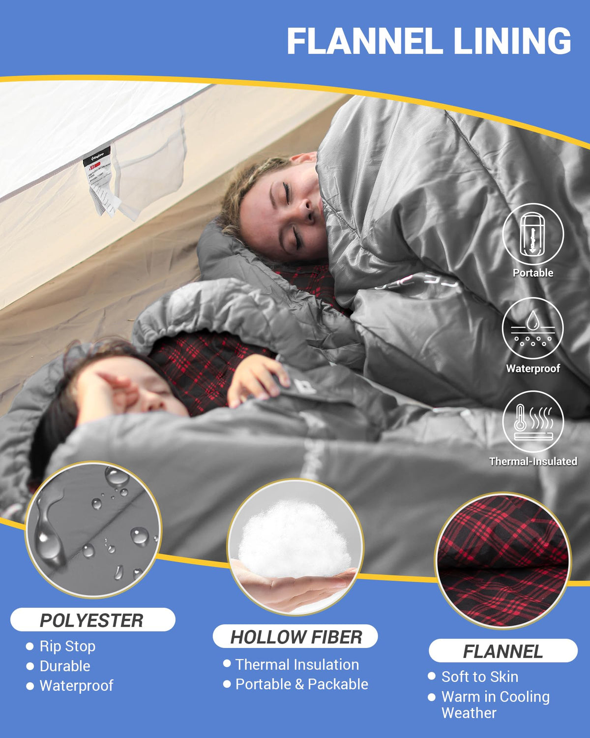 43F Plus Size Flannel 3-4 Season Sleeping Bag