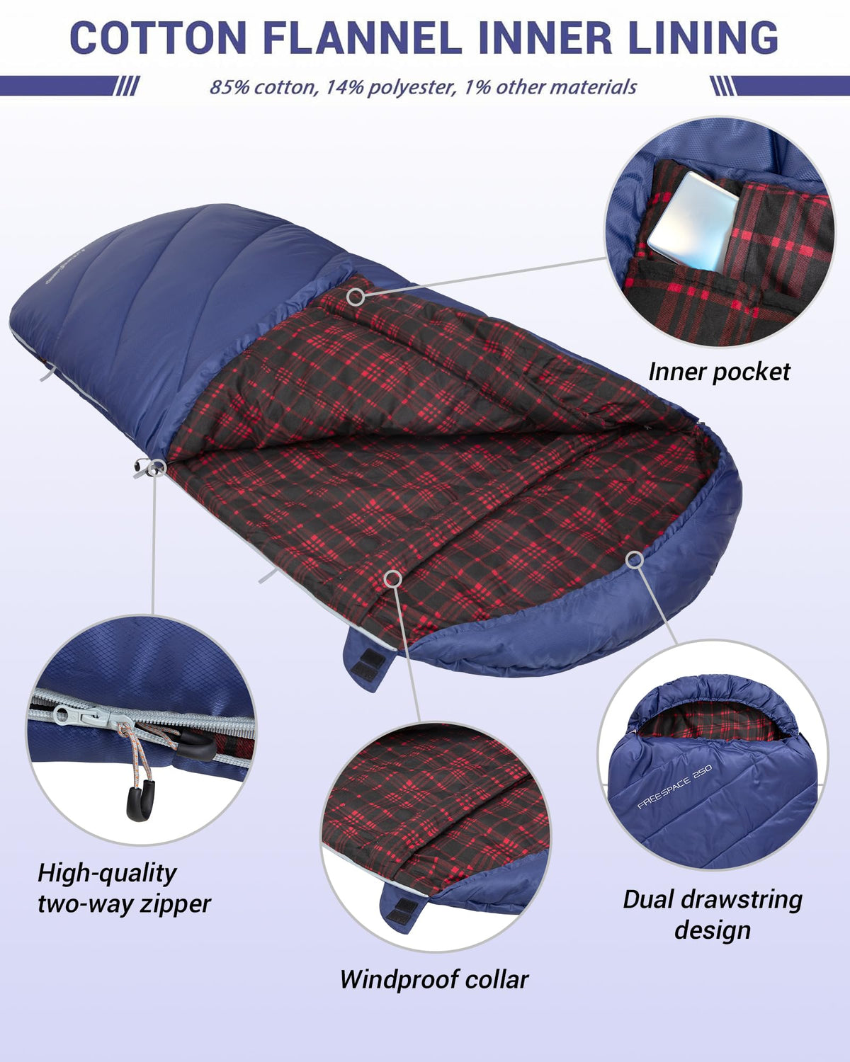 43F Plus Size Flannel 3-4 Season Sleeping Bag