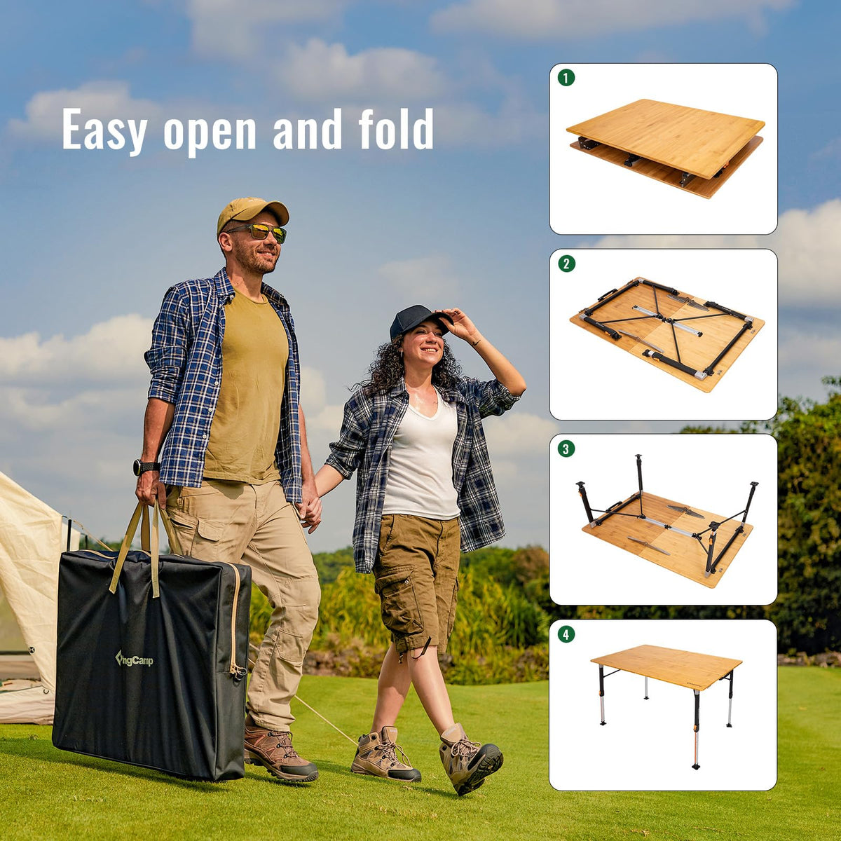 KingCamp BAMBOO P8060 Folding Bamboo Table