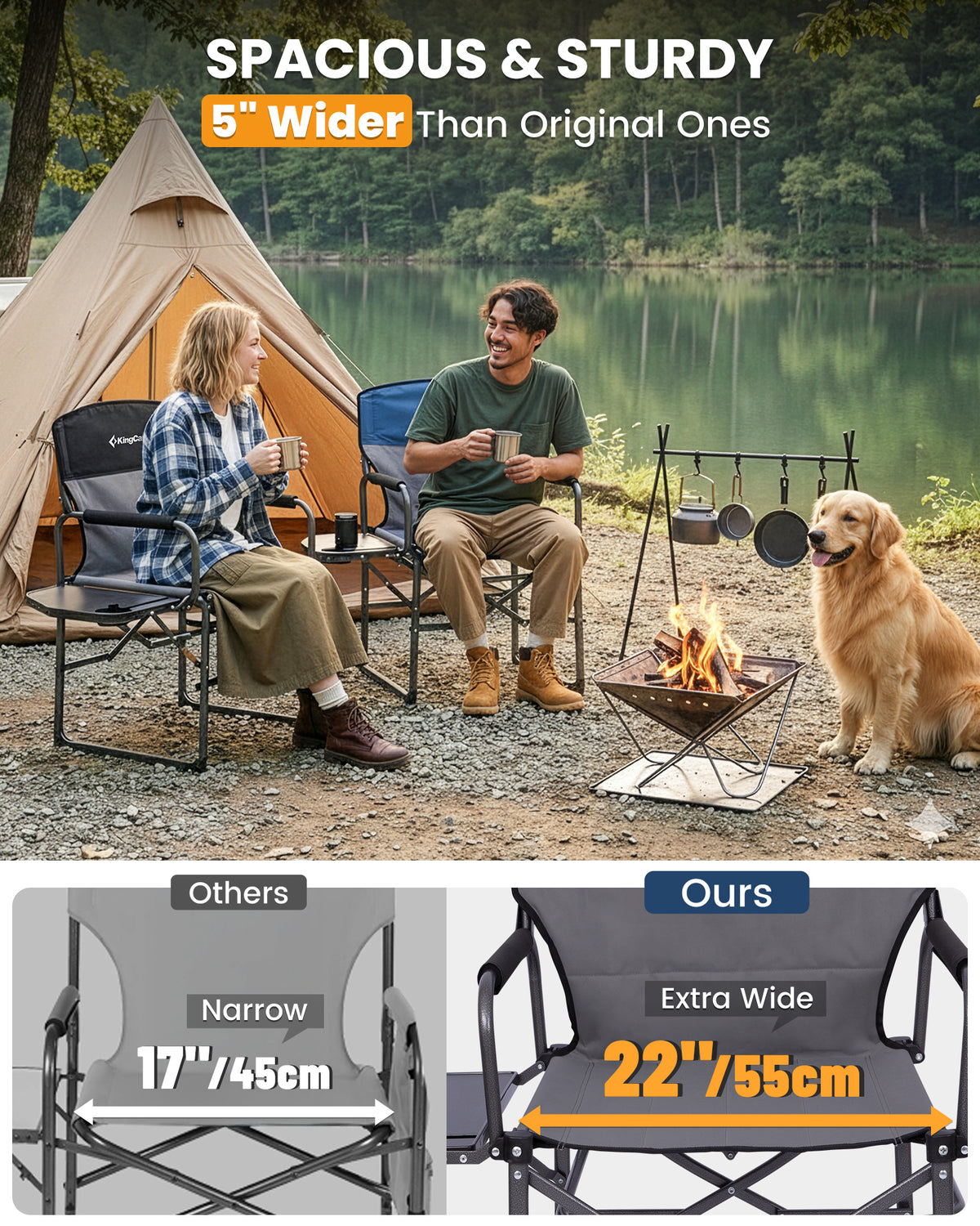 KingCamp ASH C30 Oversized Director's Camp Chair with Side Table