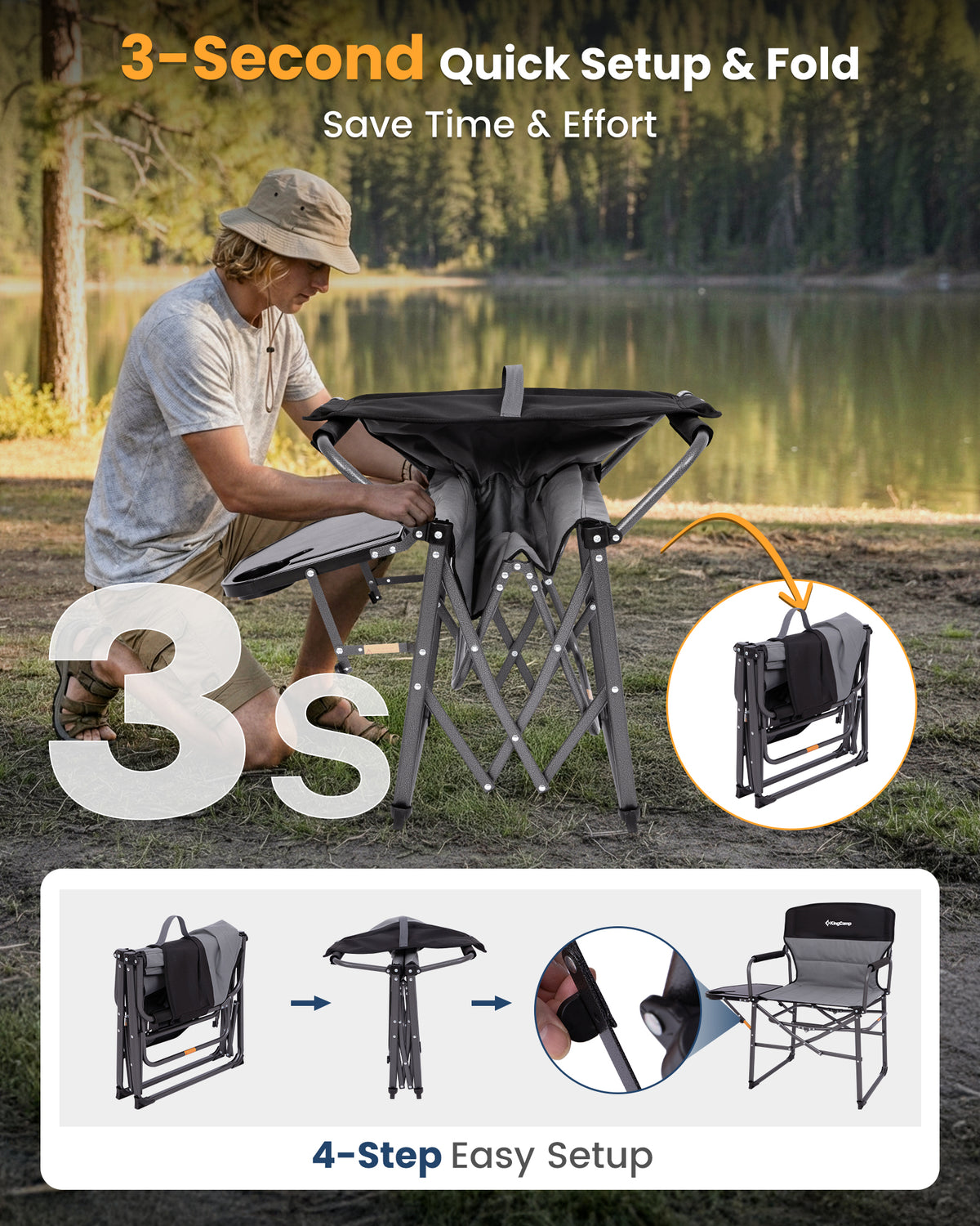 KingCamp ASH C30 Oversized Director's Camp Chair with Side Table