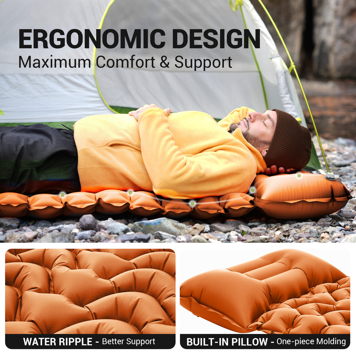Inflatable Sleeping Pad with Pillow & Built-in Pump