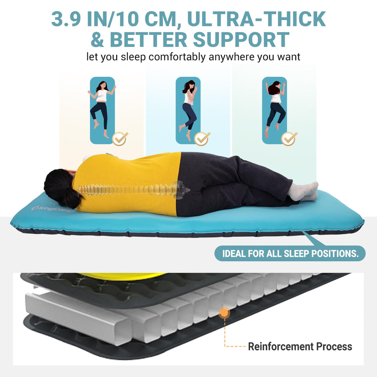 KingCamp SUPER LIGHT COMFORT 10 Single Air Pad - 4" Memory Foam Sleeping Pad