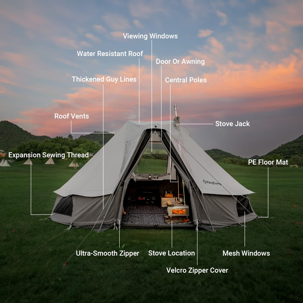 KHAN VILLA 15FT TC Canvas Glamping Tent with Stove Jack